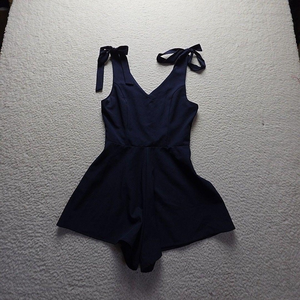 Altar'd State Romper Womens Small Blue V Neck Sleeveless Tie Strap Bow Summer